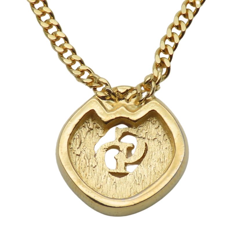 Christian Dior Necklace CD Logo Metal Rhinestone Gold Plated GP Accessories — view 3