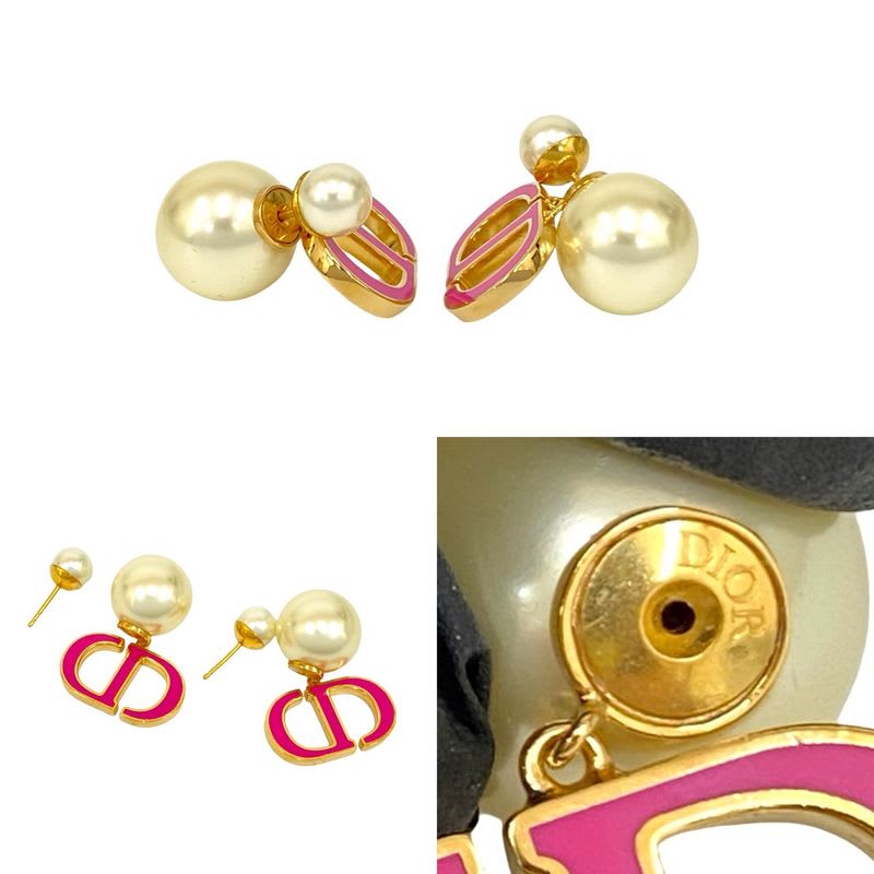 Christian Dior CD Logo GP Faux Pearl Earrings Accessories Pink — view 3
