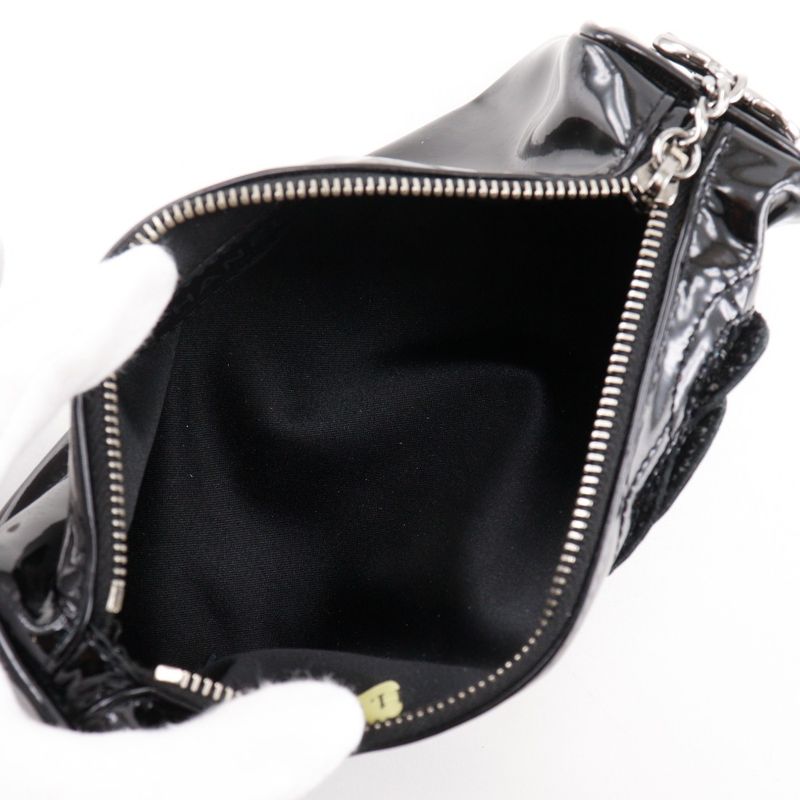 Chanel Camellia Enamel Black Pouch — view 8