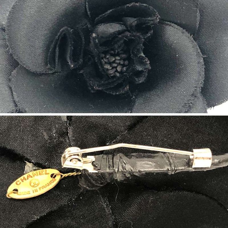 Chanel Satin Camellia Corsage Brooch Flower Black — view 4