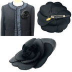 Chanel Satin Camellia Corsage Brooch Flower Black — view 3