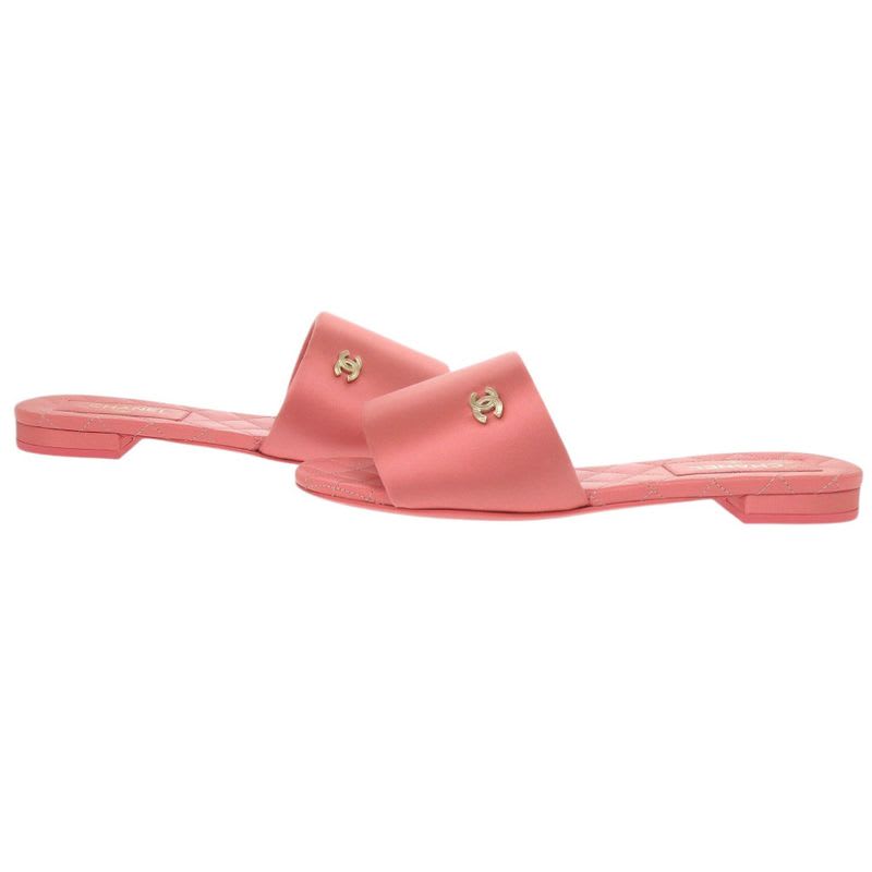 Chanel Flat Sandals Coco Mark Satin Pink 0424 — view 5