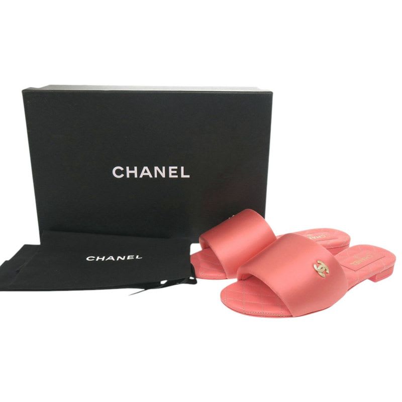 Chanel Flat Sandals Coco Mark Satin Pink 0424 — view 2