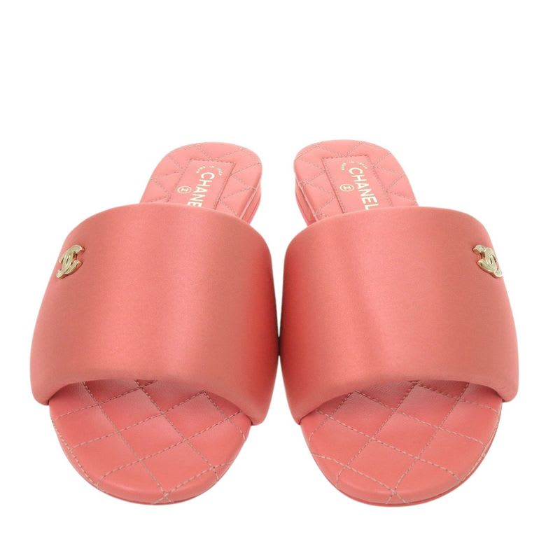 Chanel Flat Sandals Coco Mark Satin Pink 0424 — view 3