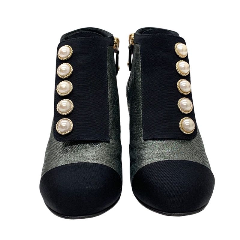 Chanel Boots Short Shoes Fabric Metallic Gray Coco Mark Pearl — view 2