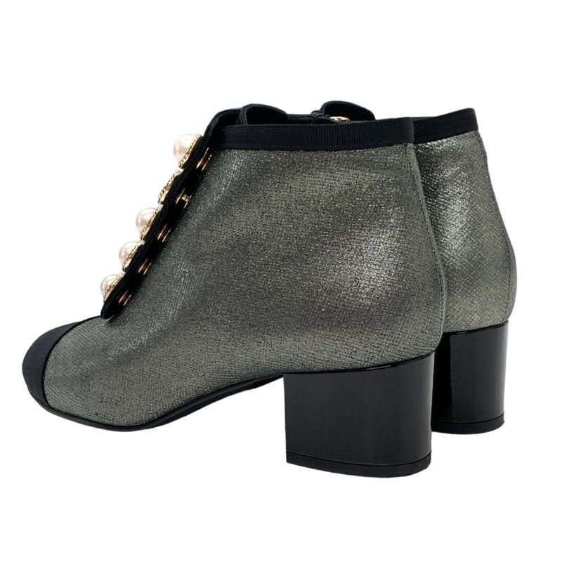 Chanel Boots Short Shoes Fabric Metallic Gray Coco Mark Pearl — view 4