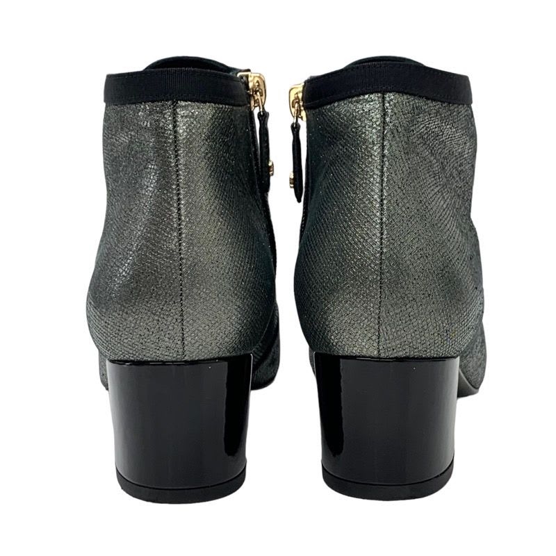 Chanel Boots Short Shoes Fabric Metallic Gray Coco Mark Pearl — view 5