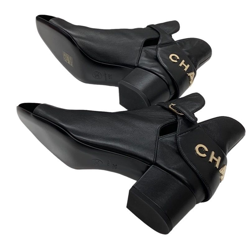 Chanel Boots Short Shoes Leather Velor Black Logo — view 6