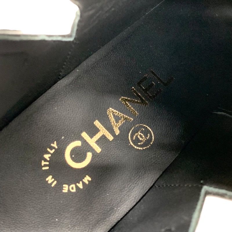 Chanel Boots Short Shoes Leather Velor Black Logo — view 7