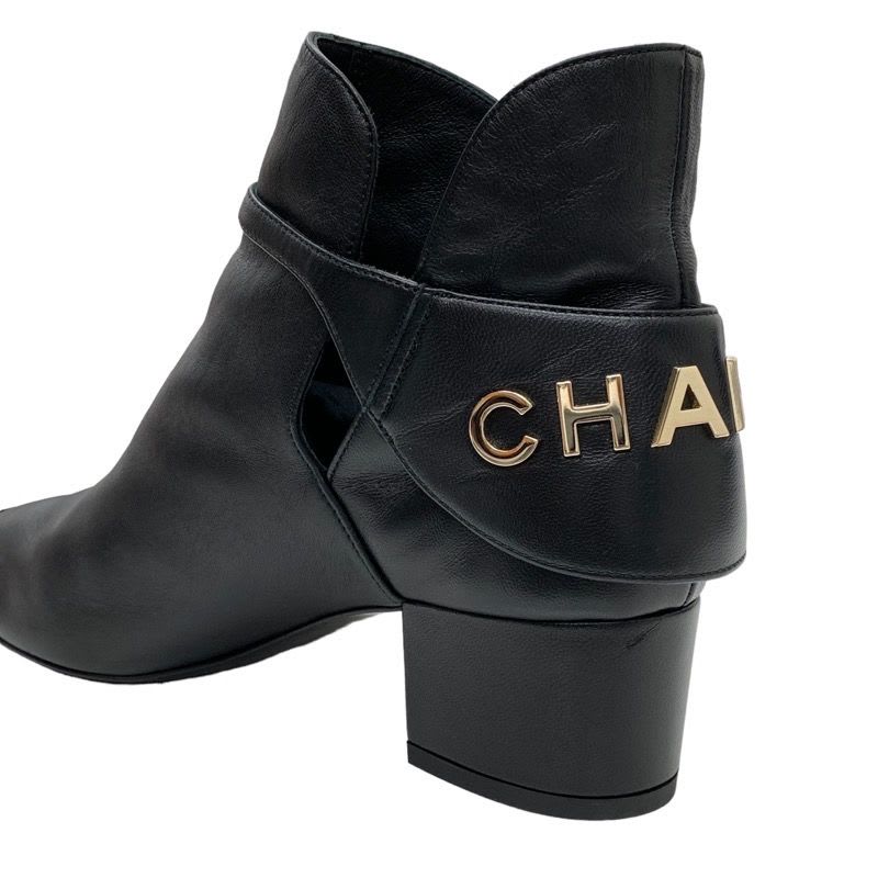 Chanel Boots Short Shoes Leather Velor Black Logo — view 9