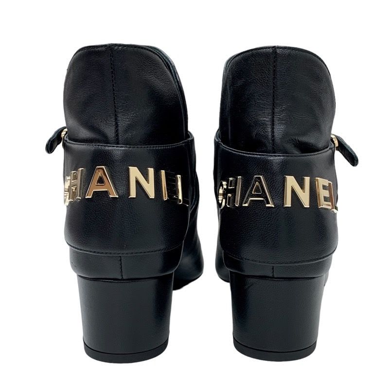 Chanel Boots Short Shoes Leather Velor Black Logo — view 5