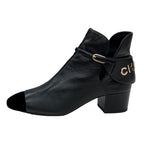 Chanel Boots Short Shoes Leather Velor Black Logo — view 3