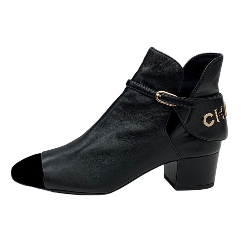 Chanel Boots Short Shoes Leather Velor Black Logo — view 3