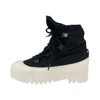 Chanel Boots Short Shoes Nylon Patent Black White Coco Mark Lace Up — view 3