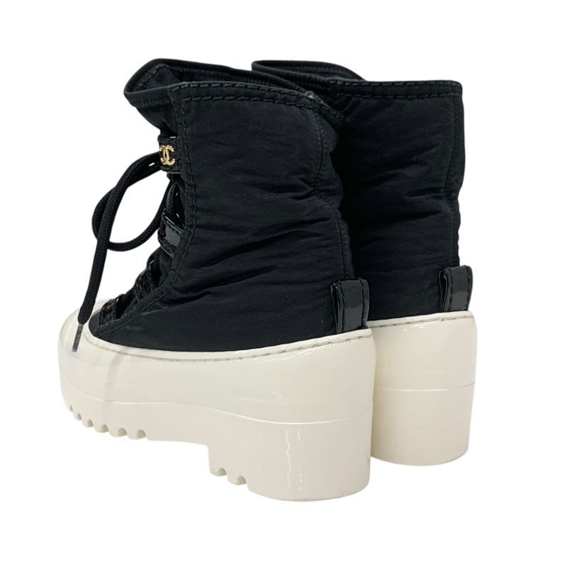 Chanel Boots Short Shoes Nylon Patent Black White Coco Mark Lace Up — view 4
