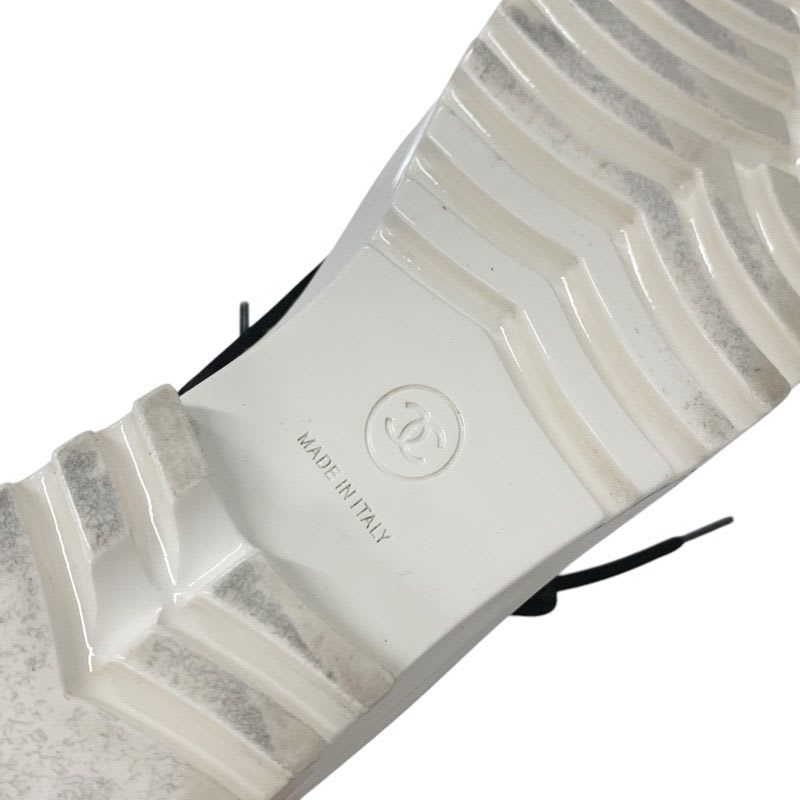Chanel Boots Short Shoes Nylon Patent Black White Coco Mark Lace Up — view 8