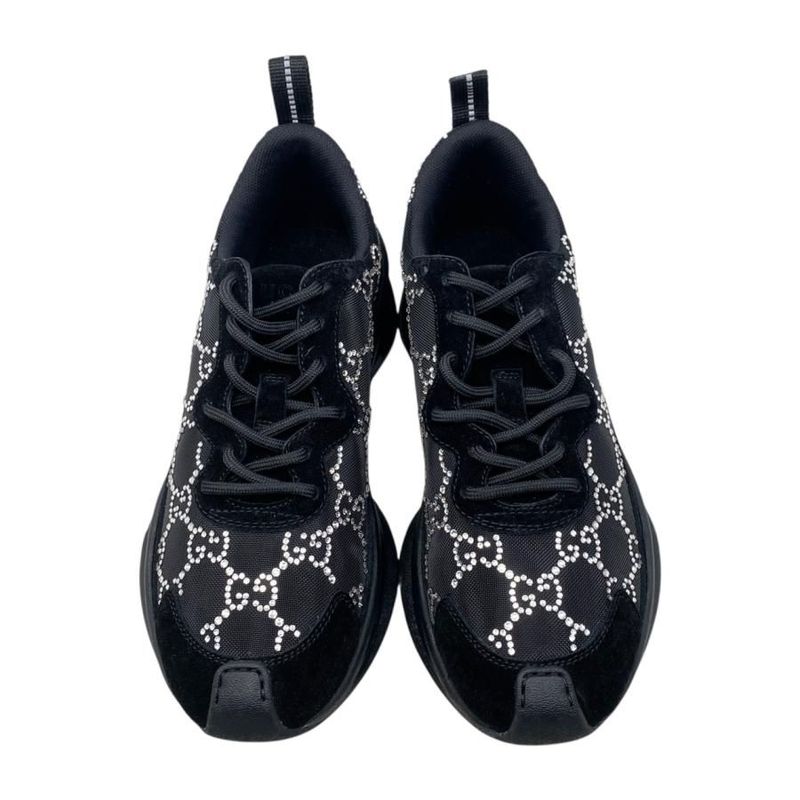 Gucci Sneakers RUN GG Crystal 34 1 2 Size Mesh Suede Rhinestone Black — view 5