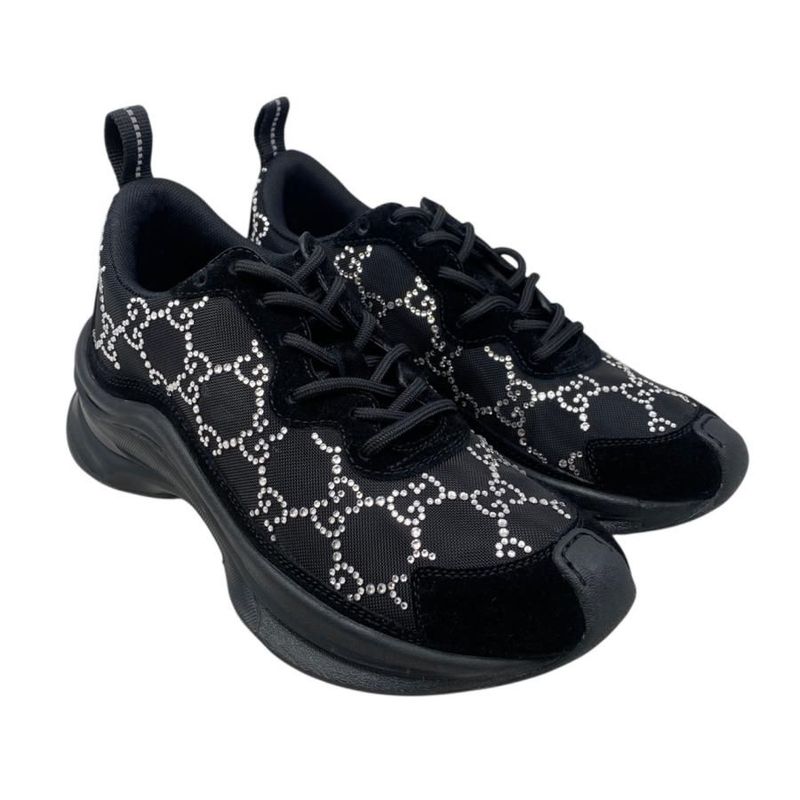 Gucci Sneakers RUN GG Crystal 34 1 2 Size Mesh Suede Rhinestone Black — view 2