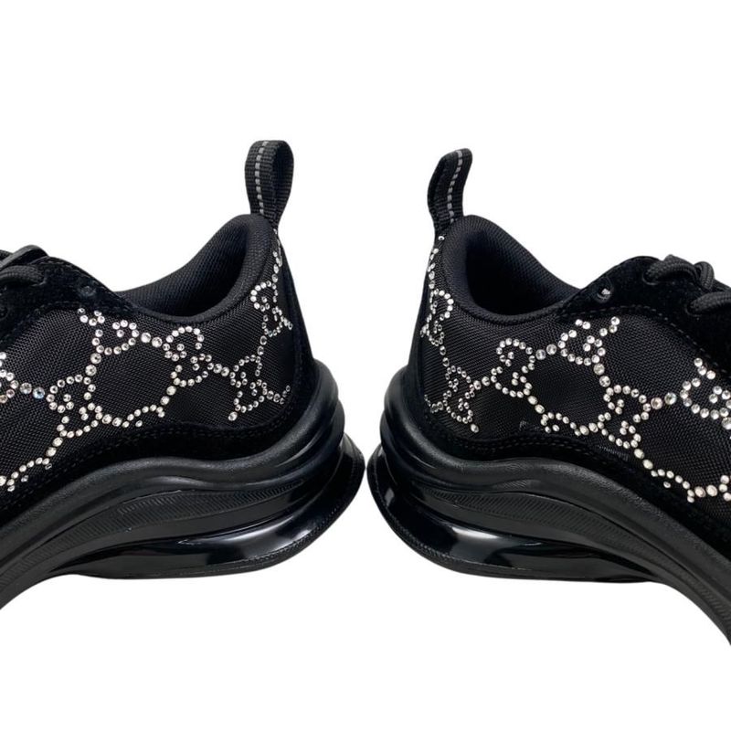 Gucci Sneakers RUN GG Crystal 34 1 2 Size Mesh Suede Rhinestone Black — view 8