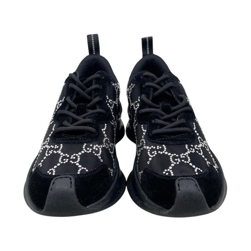 Gucci Sneakers RUN GG Crystal 34 1 2 Size Mesh Suede Rhinestone Black — view 3