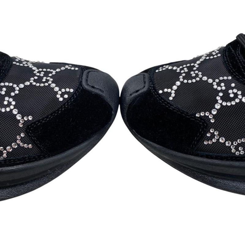 Gucci Sneakers RUN GG Crystal 34 1 2 Size Mesh Suede Rhinestone Black — view 9