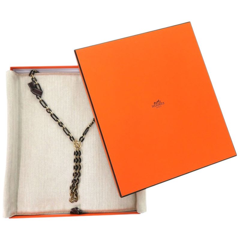 Hermes Resille Buffalo Horn GP Black Long Necklace 0252 — view 3