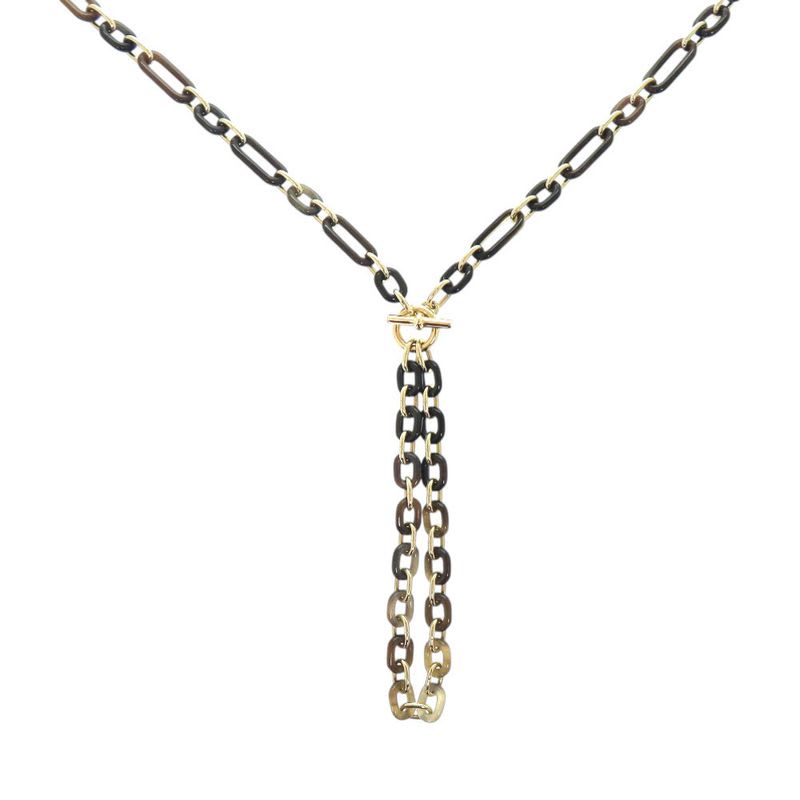 Hermes Resille Buffalo Horn GP Black Long Necklace 0252 — view 4