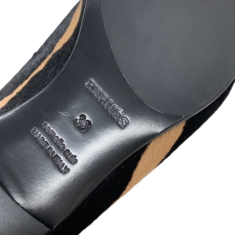 Hermes Paris Loafers Flat Shoes Moccasins Zebra Hhardware Haraco Brown — view 2