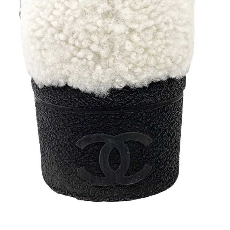 Chanel Boots Short Shoes Shearling White Black Coco Mark Logo — view 9