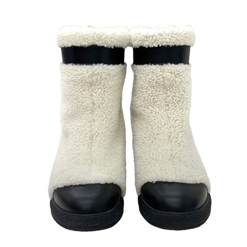 Chanel Boots Short Shoes Shearling White Black Coco Mark Logo — view 2