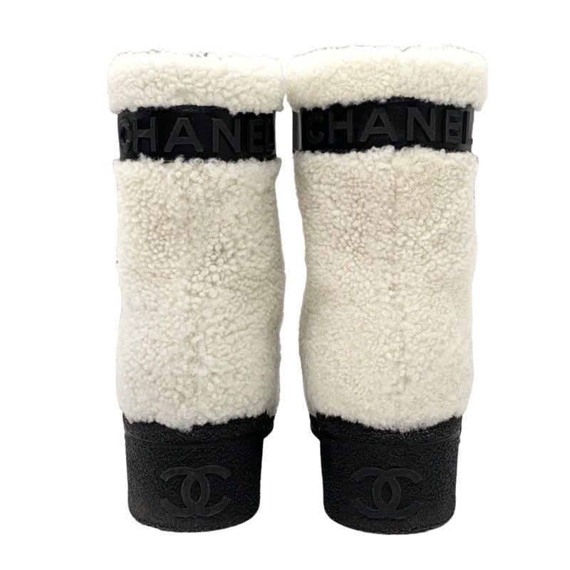 Chanel Boots Short Shoes Shearling White Black Coco Mark Logo — view 4