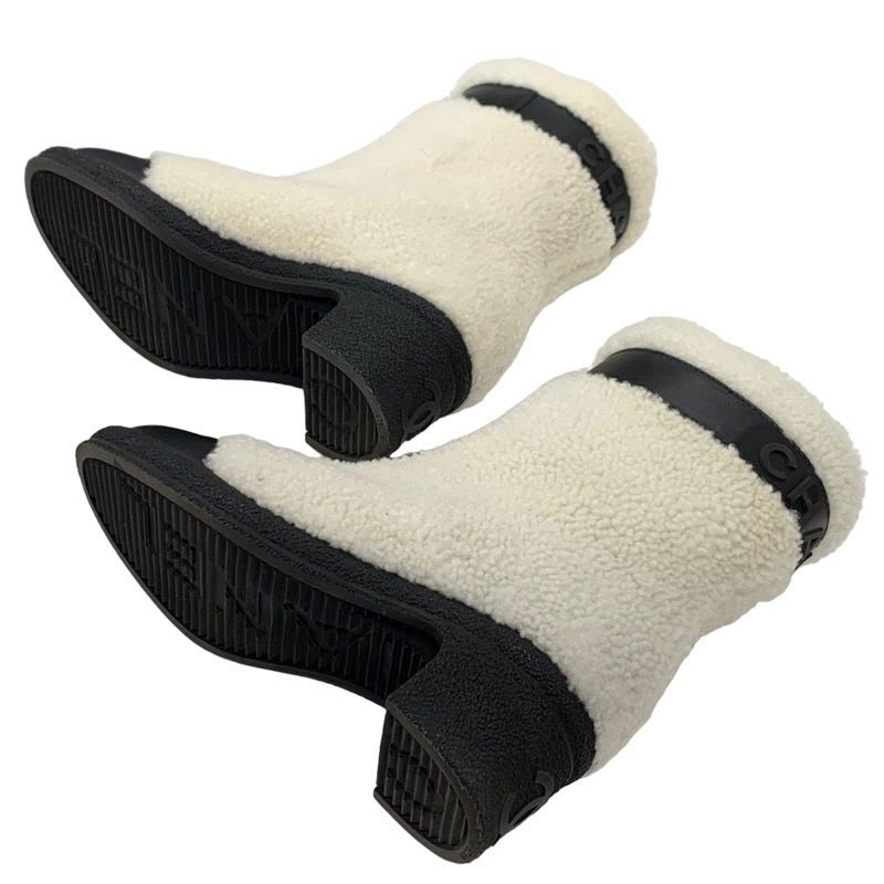 Chanel Boots Short Shoes Shearling White Black Coco Mark Logo — view 5