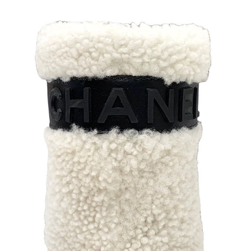 Chanel Boots Short Shoes Shearling White Black Coco Mark Logo — view 8