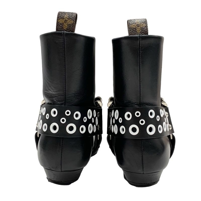 Louis Vuitton Rhapsody Line Boots Short Shoes Leather Black White Hole — view 5