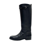 Hermes Jumping Boots Long Shoes Leather Black Silver Studs — view 3
