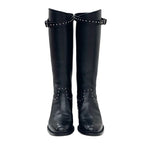 Hermes Jumping Boots Long Shoes Leather Black Silver Studs — view 2