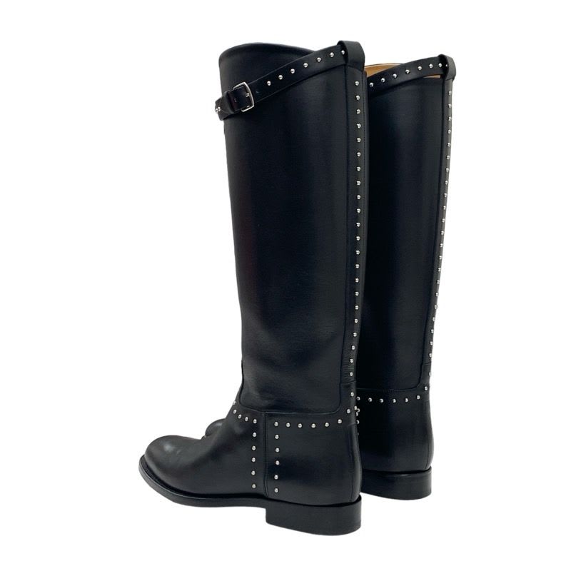 Hermes Jumping Boots Long Shoes Leather Black Silver Studs — view 4
