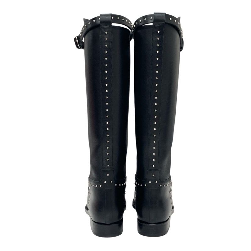 Hermes Jumping Boots Long Shoes Leather Black Silver Studs — view 5