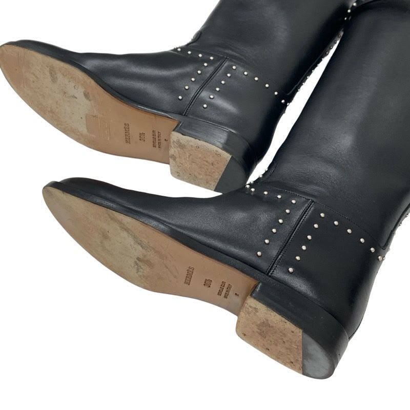 Hermes Jumping Boots Long Shoes Leather Black Silver Studs — view 6