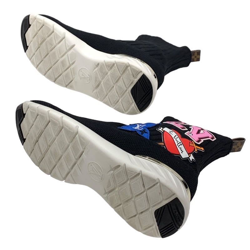 Louis Vuitton Black Heart Line Sneakers Shoes Socks Patch Knit — view 6