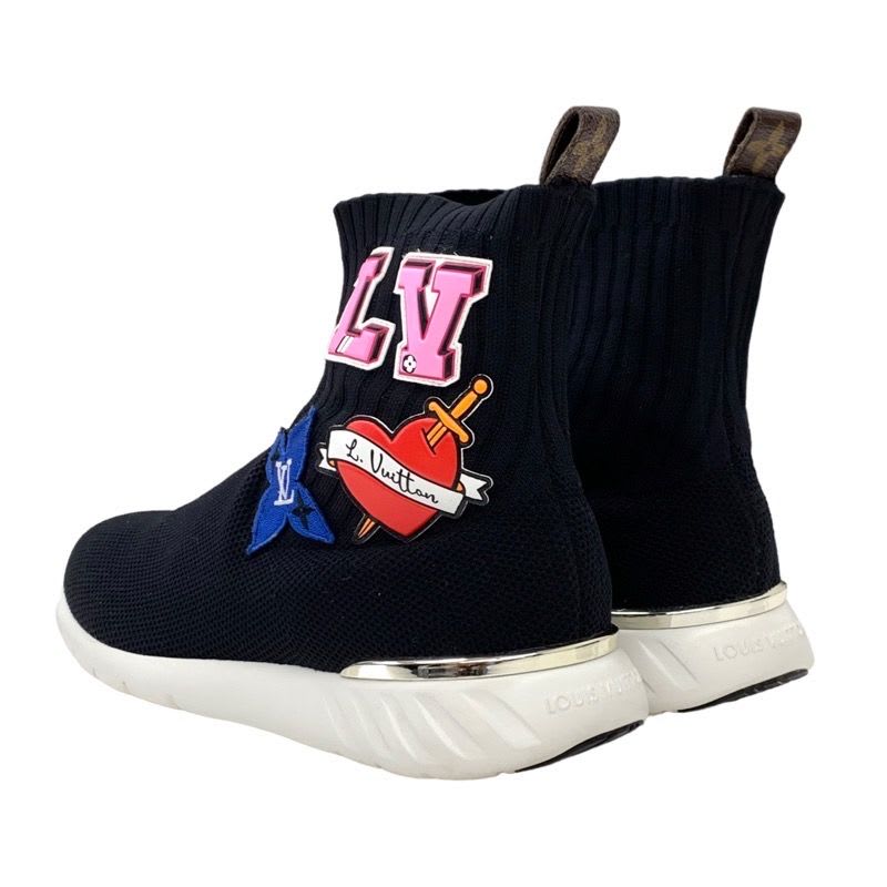 Louis Vuitton Black Heart Line Sneakers Shoes Socks Patch Knit — view 4