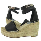 Hermes Tipoli Espadrilles Kelly Strap Wedge Sole Leather Black Silver Hardware — view 5