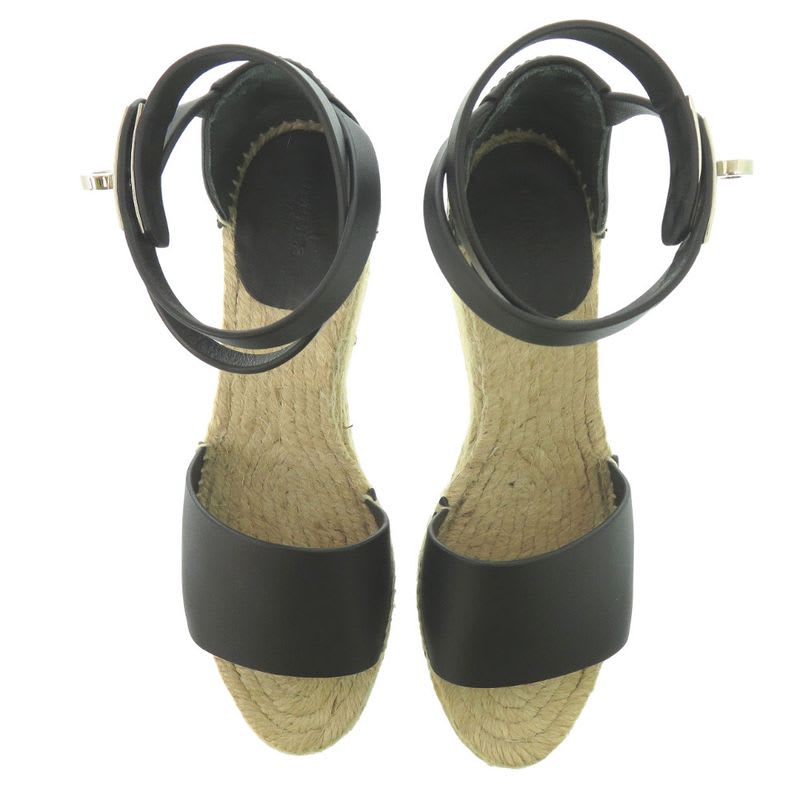 Hermes Tipoli Espadrilles Kelly Strap Wedge Sole Leather Black Silver Hardware — view 3