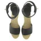 Hermes Tipoli Espadrilles Kelly Strap Wedge Sole Leather Black Silver Hardware — view 3