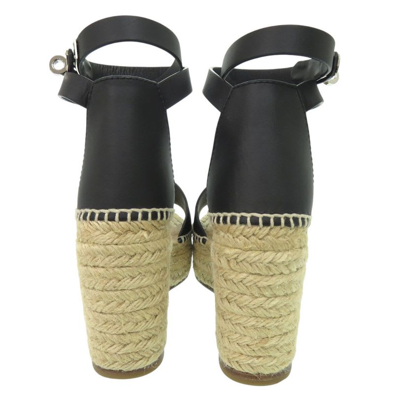 Hermes Tipoli Espadrilles Kelly Strap Wedge Sole Leather Black Silver Hardware — view 4