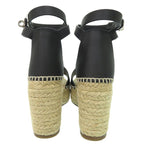 Hermes Tipoli Espadrilles Kelly Strap Wedge Sole Leather Black Silver Hardware — view 4