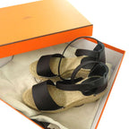 Hermes Tipoli Espadrilles Kelly Strap Wedge Sole Leather Black Silver Hardware — view 2