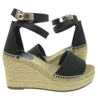 Hermes Tipoli Espadrilles Kelly Strap Wedge Sole Leather Black Silver Hardware — view 6