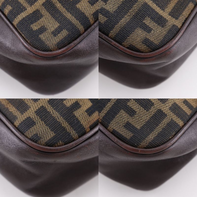 Fendi Zucca Nylon Canvas Leather Brown Shoulder Bag — view 4