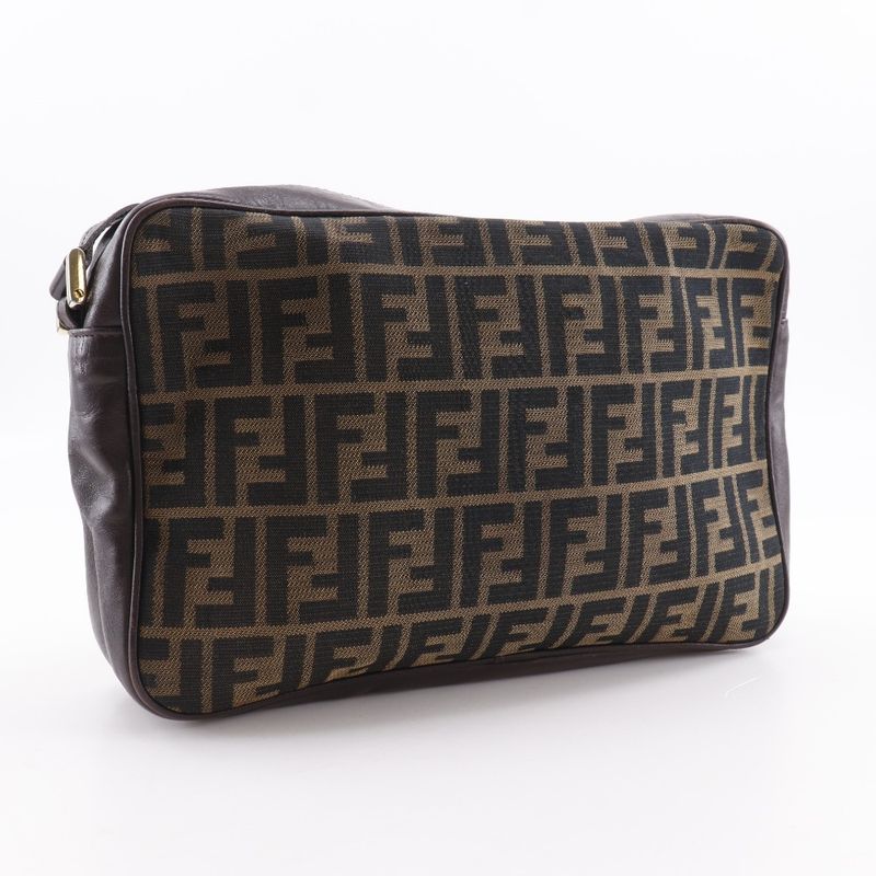Fendi Zucca Nylon Canvas Leather Brown Shoulder Bag — view 3